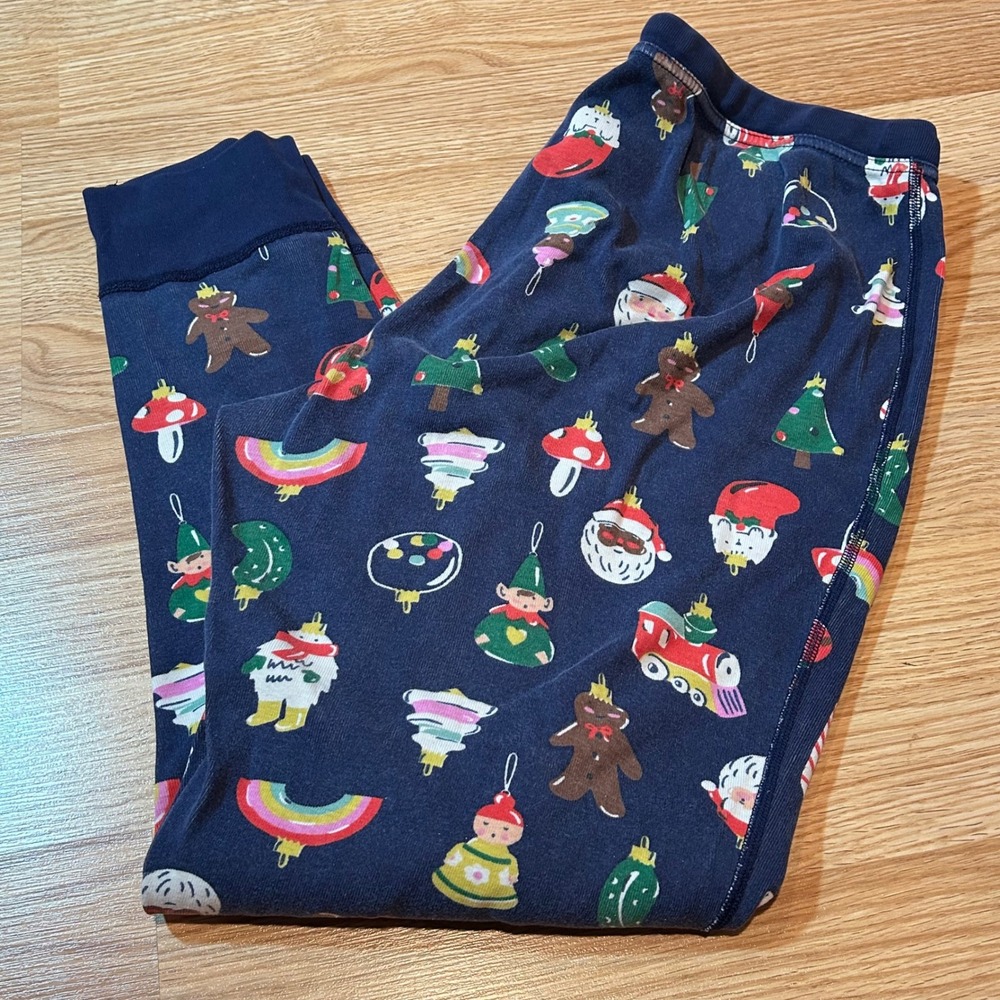 Hanna Andersson Womens Large Christmas Ornament Pajama Pants Navy Organic Cotton